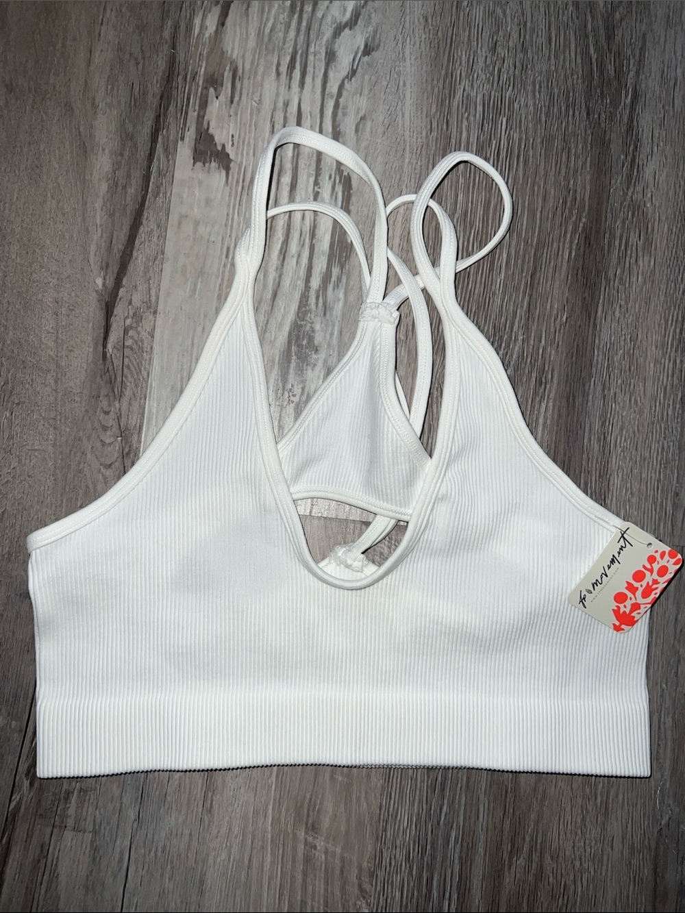FP Movement by Free People Free Throw Bra White Ribbed Strappy Sports Bra